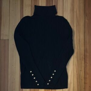 Talbots women’s ribbed navy Turtleneck Sweater with Button Accents